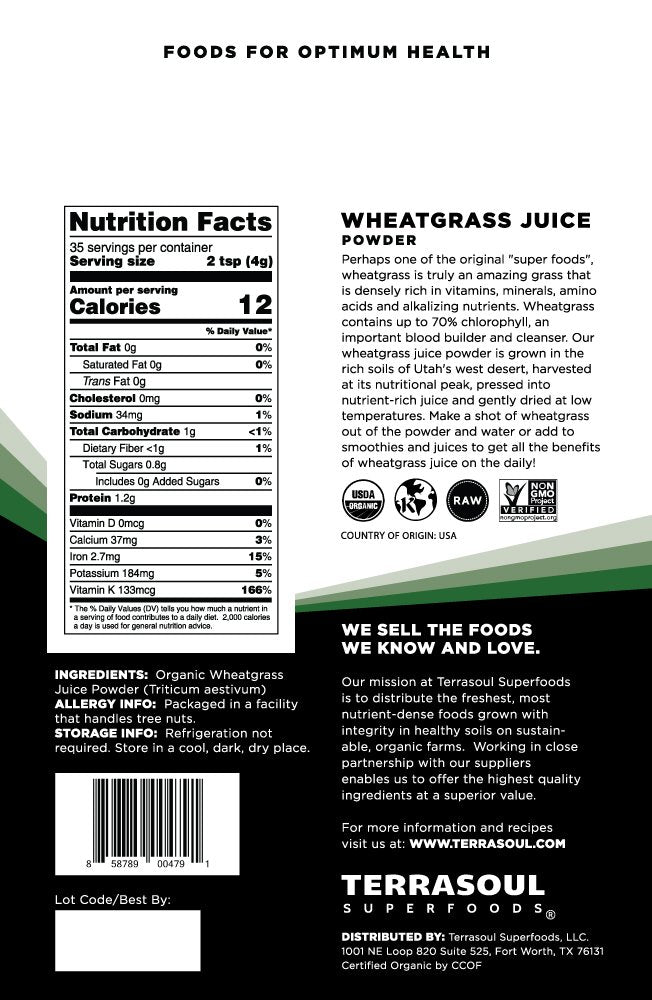 Terrasoul Superfoods Organic Wheat Grass Juice Powder