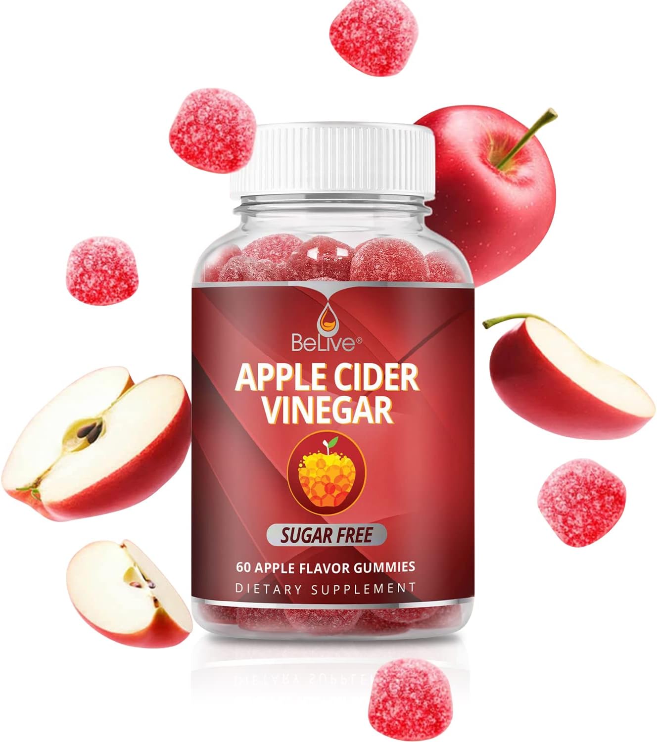 BeLive Apple Cider Vinegar Gummies - AVC Without Sugar 60 Count