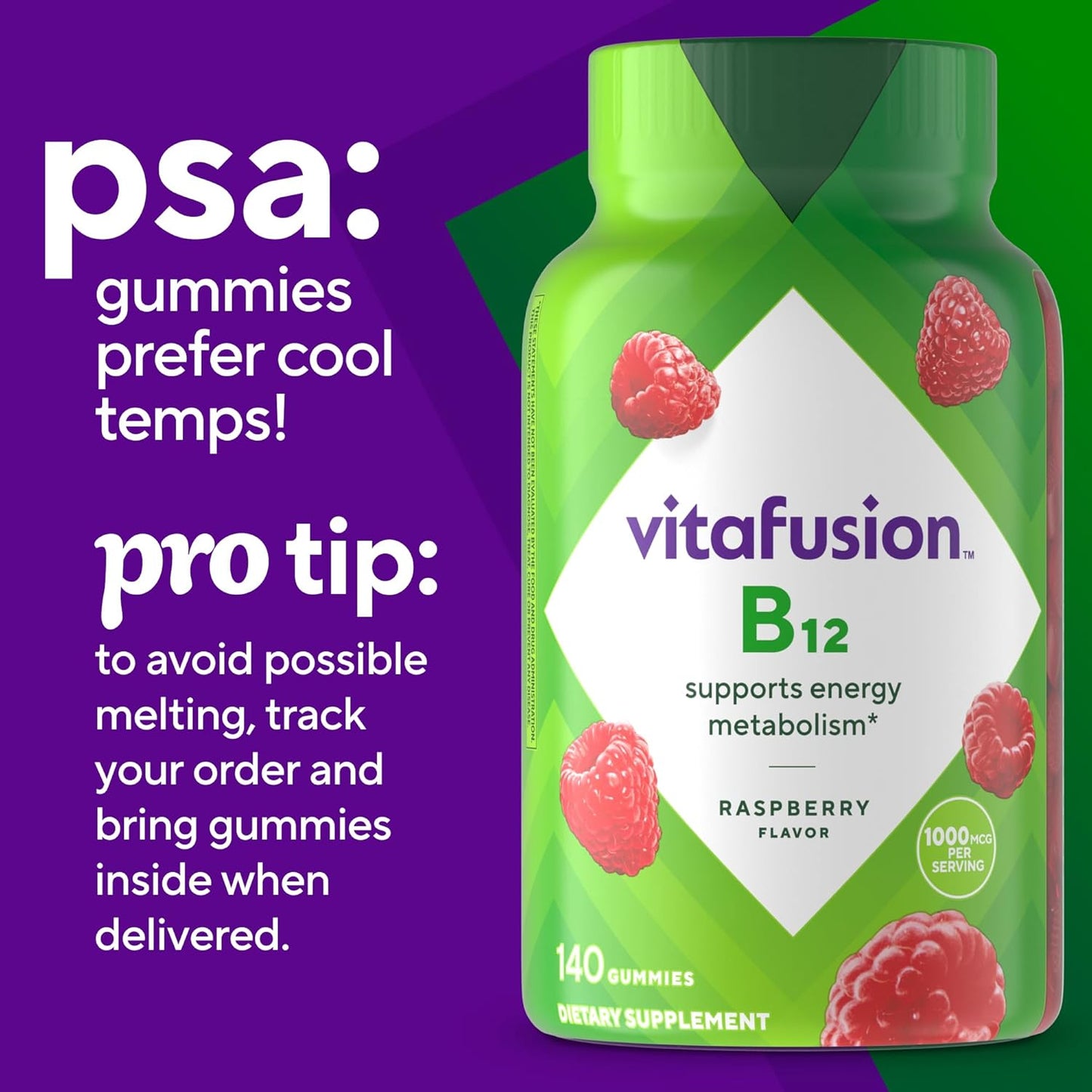 vitafusion Vitamin B12 Gummy Vitamins for Energy Metabolism Support, 140 Count