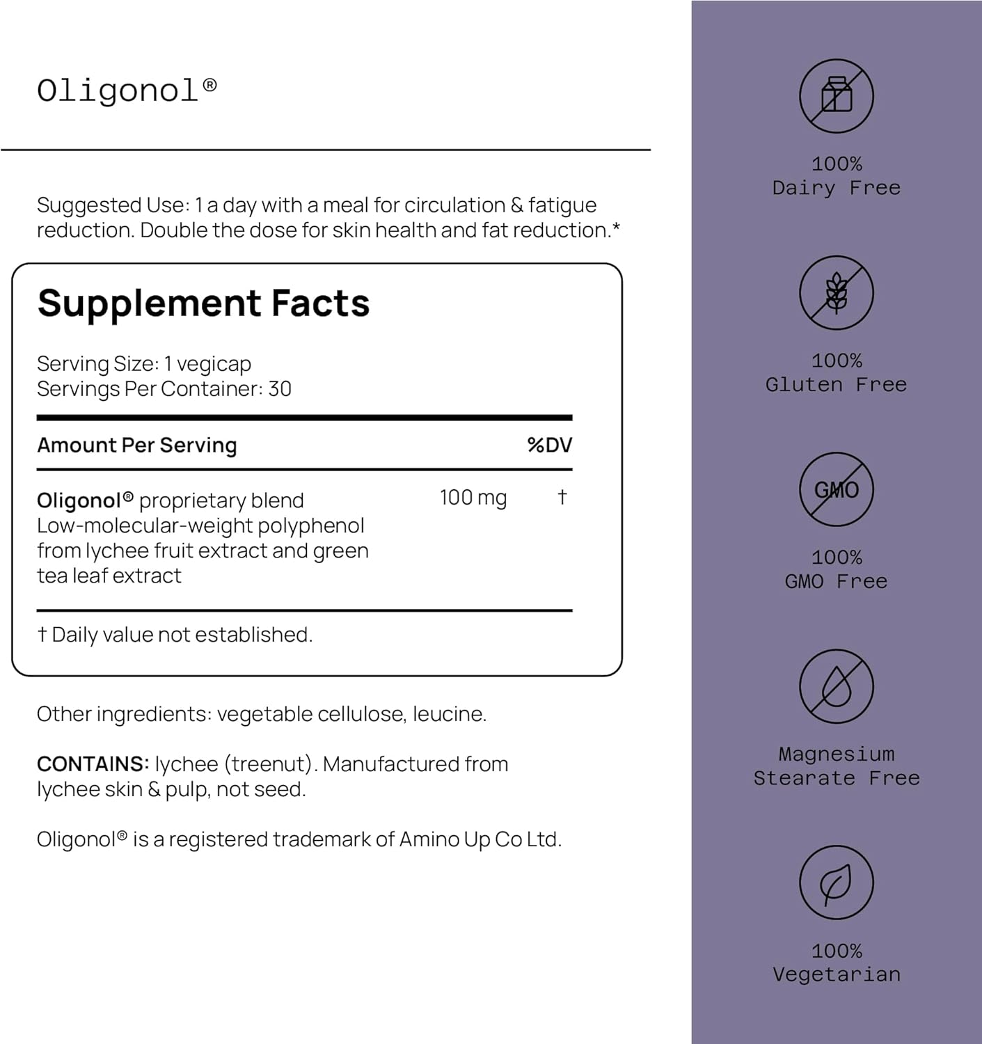 Quality of Life - Premium Anti Aging Supplement- Promotes Cardiovascular Health, Circulation & Youth - Oligonol - 30 Vegicaps