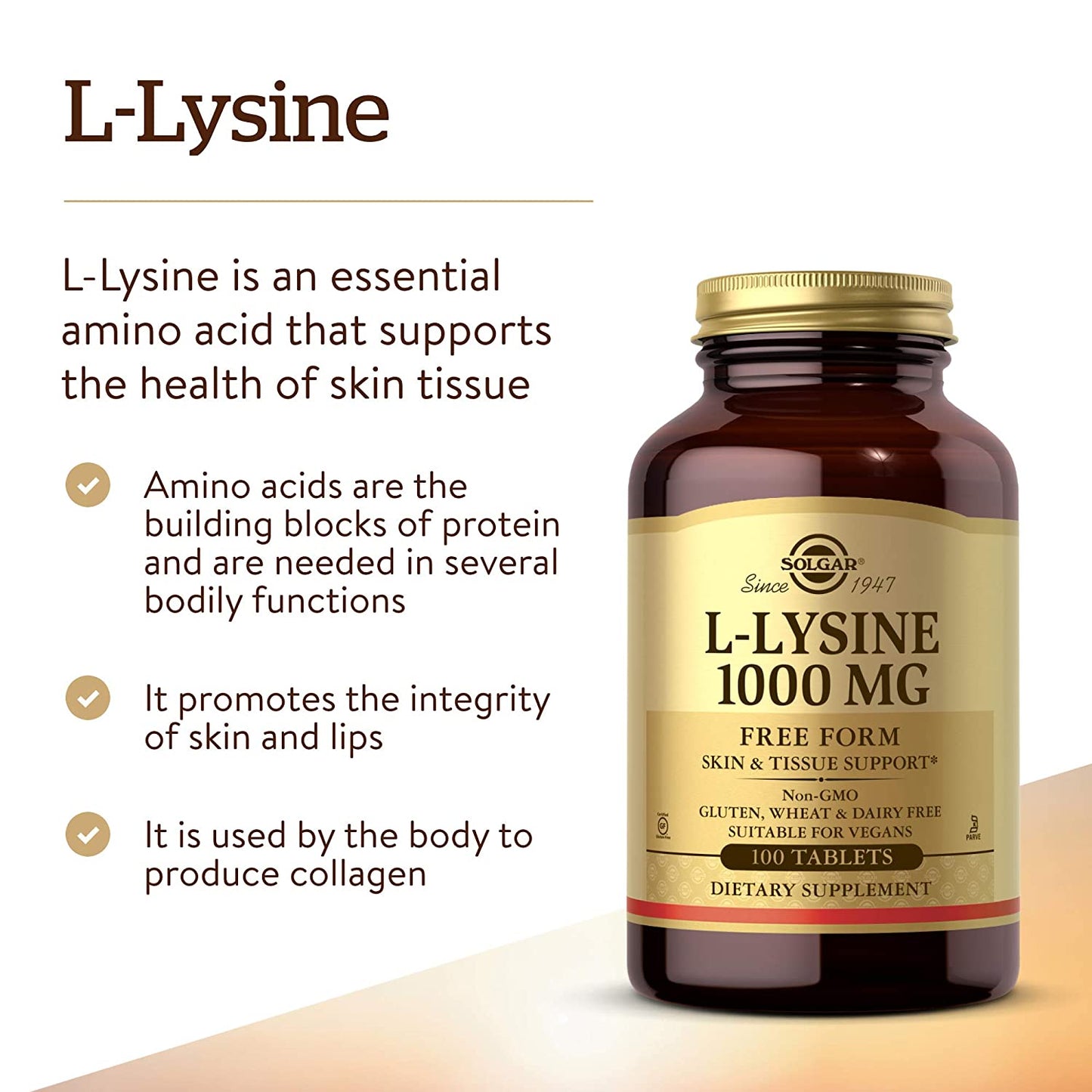 Solgar, L-Lysine, 1000 mg, 100 Tablets
