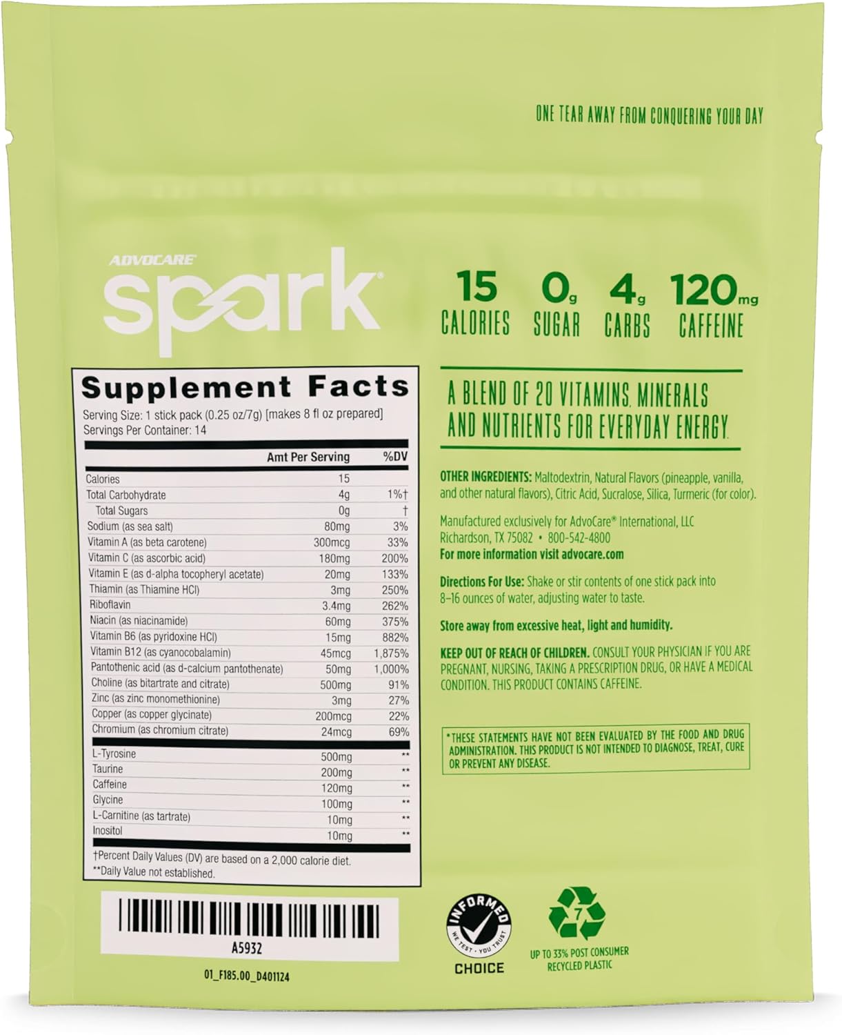 AdvoCare Spark Vitamin & Amino Acid Supplement -14 Stick Packs