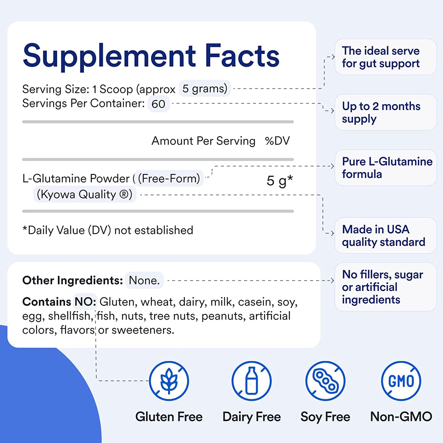 Essential Stacks Gut L-Glutamine Powder Pure L Glutamine Powder for Leaky Gut, Bloating & Gut Health