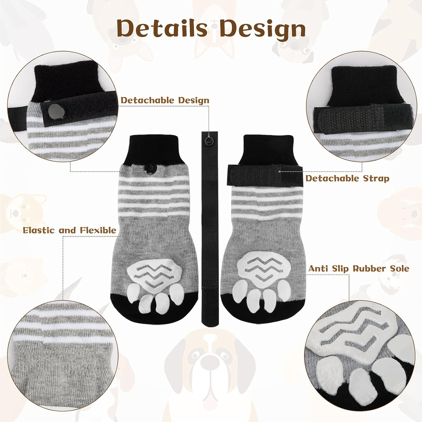 Rypet 3 Pairs Anti Slip Dog Socks - Dog Grip Socks with Straps Traction Control for Indoor on Hardwood Floor Wear, Pet Paw Protector for Medium Dogs M