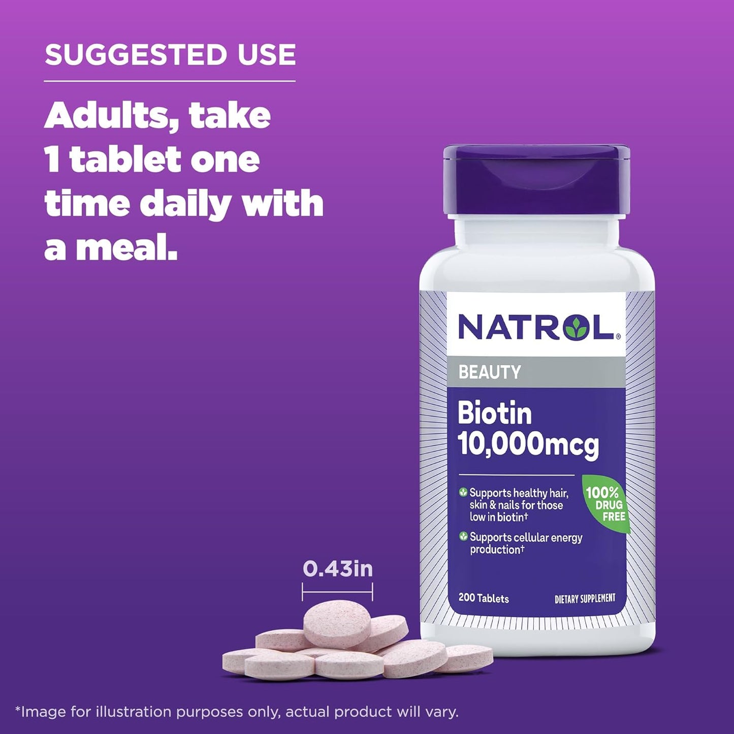 Natrol Biotin 10000mcg, Supplement for Healthy Hair -200 Tablets