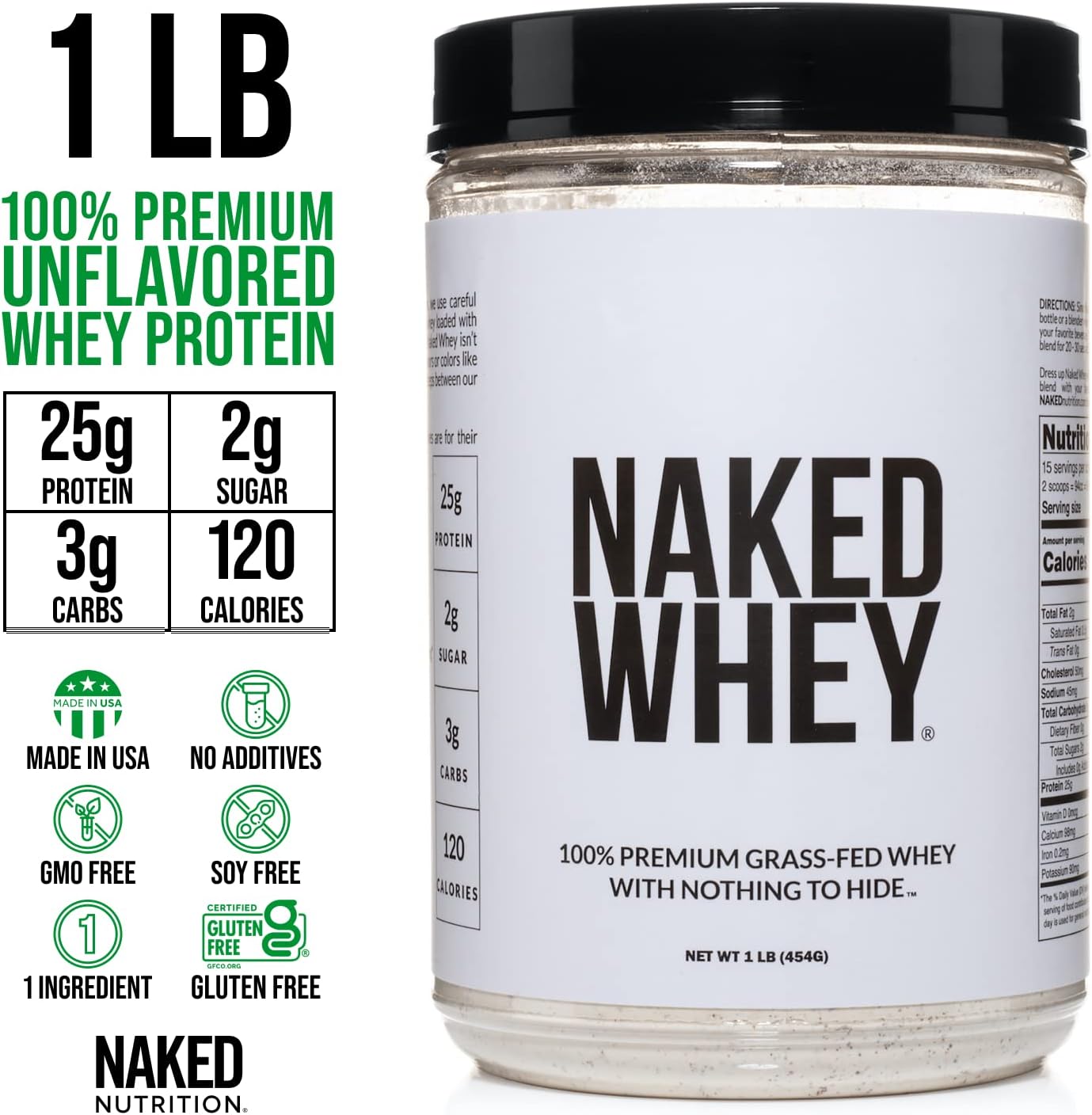 Naked Whey 1Lb - Only 1 Ingredient, Grass Fed Whey Protein Powder