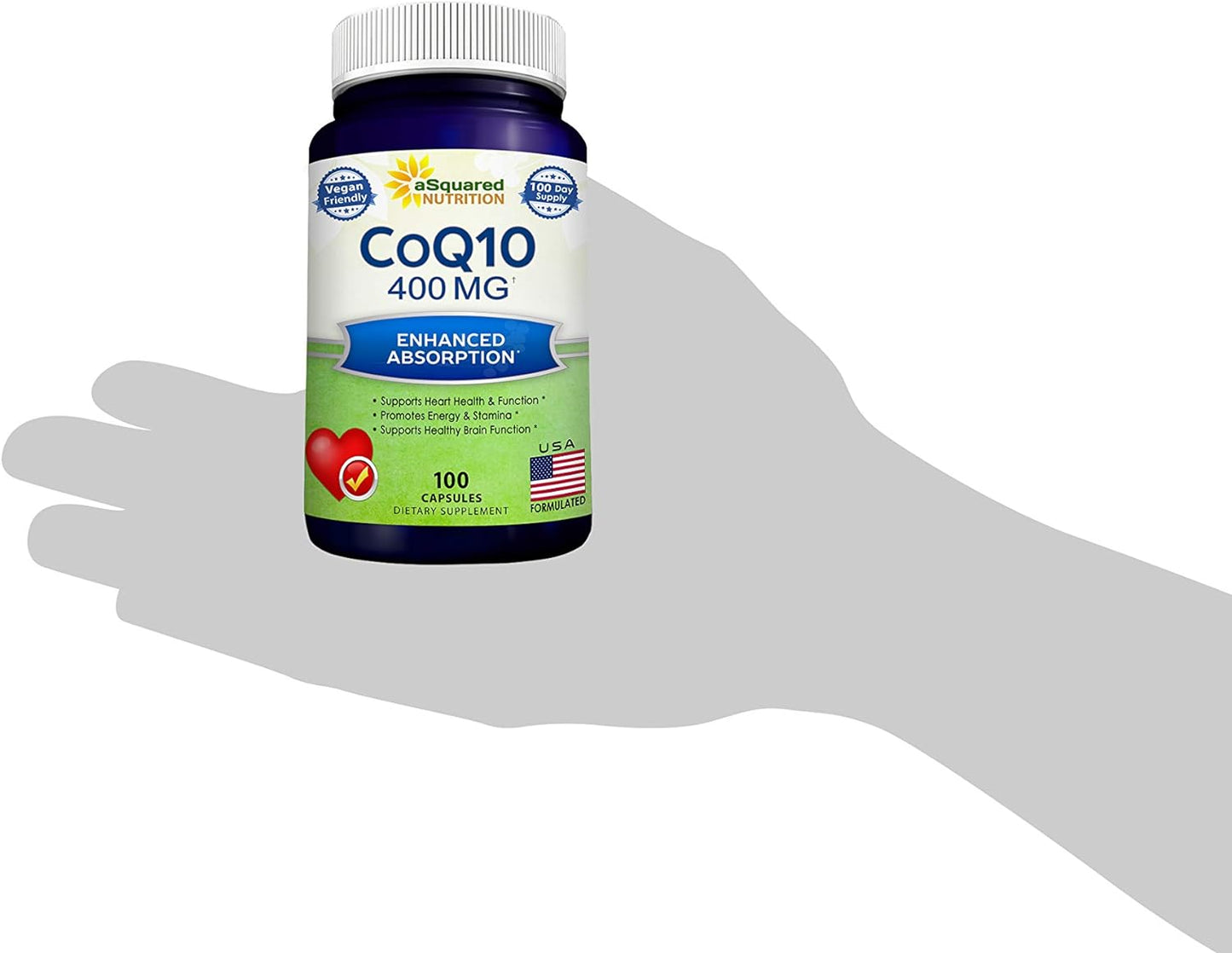 aSquared Nutrition CoQ10 400mg Max Strength, 100 Veggie Capsules