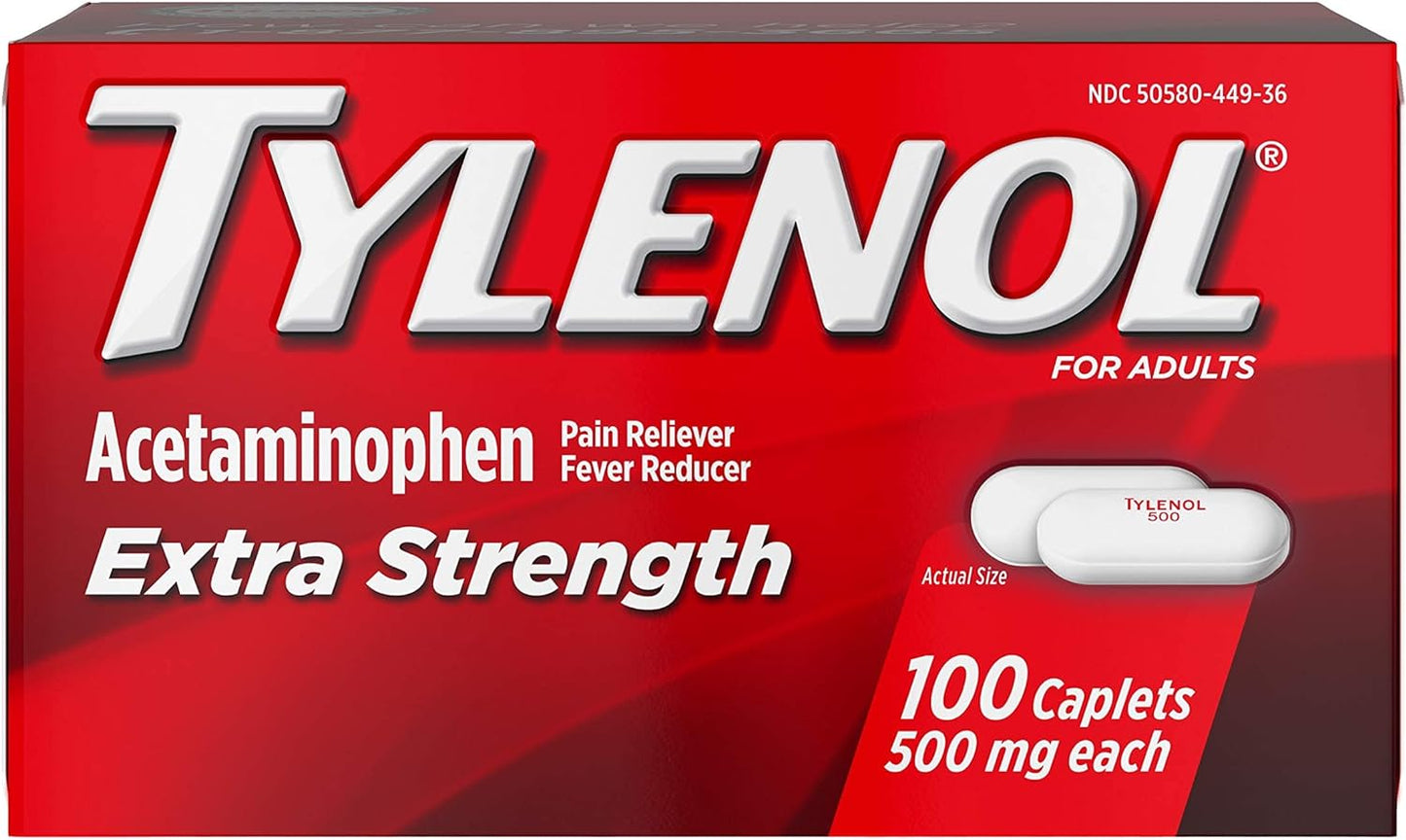 Tylenol Extra Strength Caplets with Acetaminophen Pain Reliever Fever Reduce 100 Count