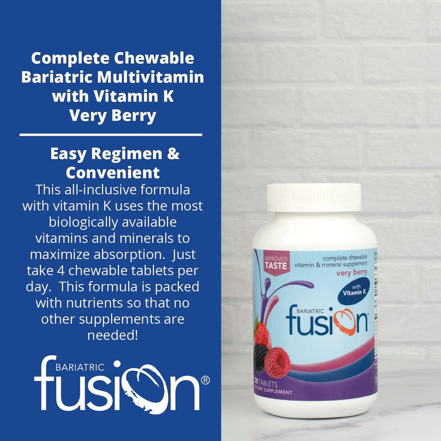 Bariatric Fusion Very Berry Complete Chewable Multivitamin with Iron and Vitamin K- 120 Tablets