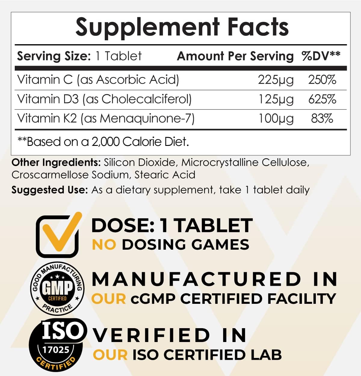 Nootropics Depot Vitamin D3 + K2 with Vitamin C 60 Tablets