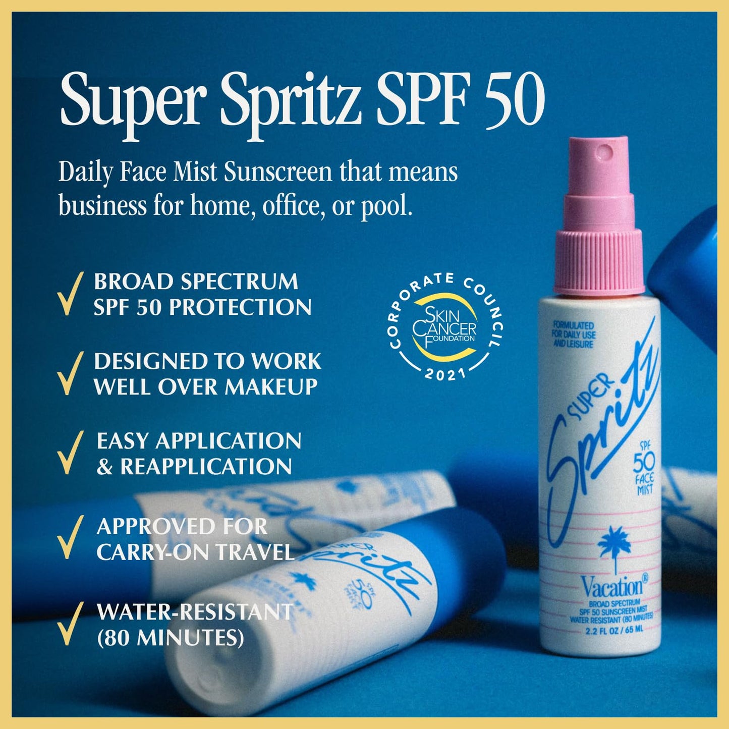 Vacation Super Spritz SPF 50 Face Mist & Air Freshener Bundle,2.2 Fl. Oz.