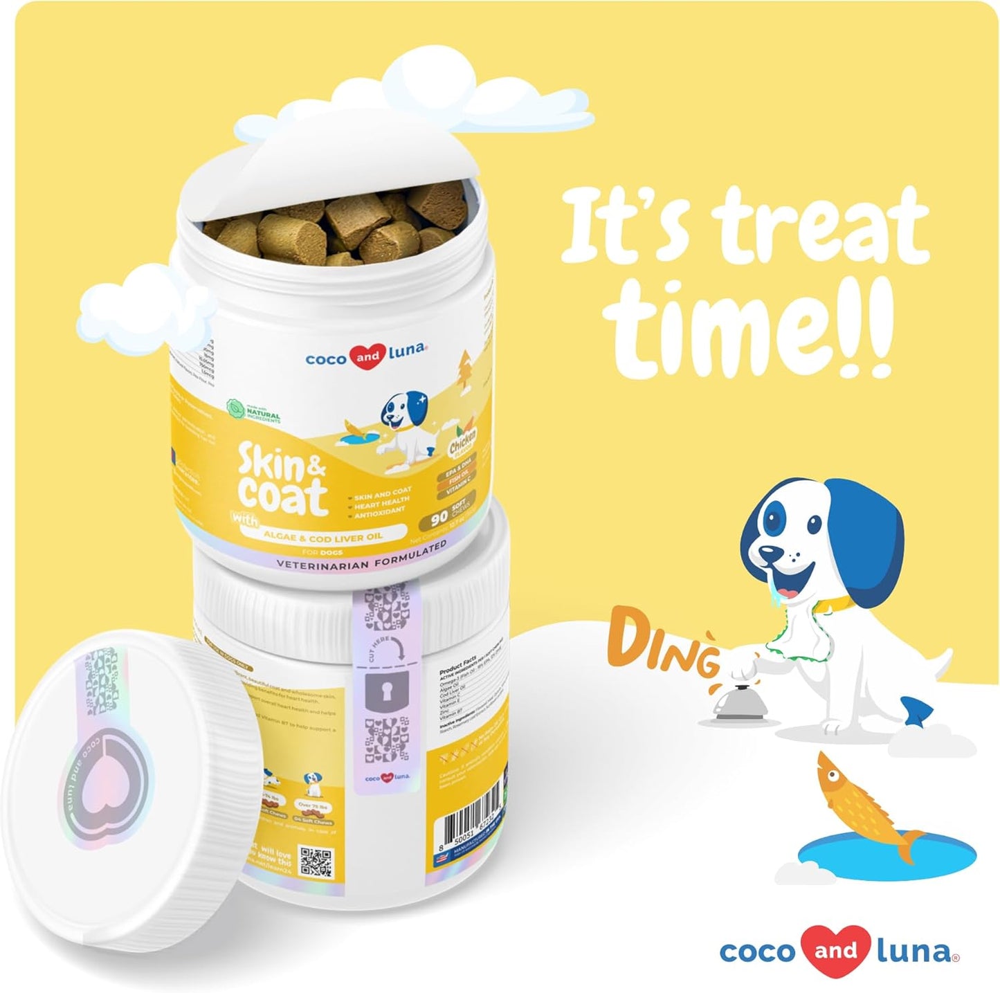 Omega 3 Fish Oil for Dogs - Skin & Coat Supplement - 90 Soft Chews