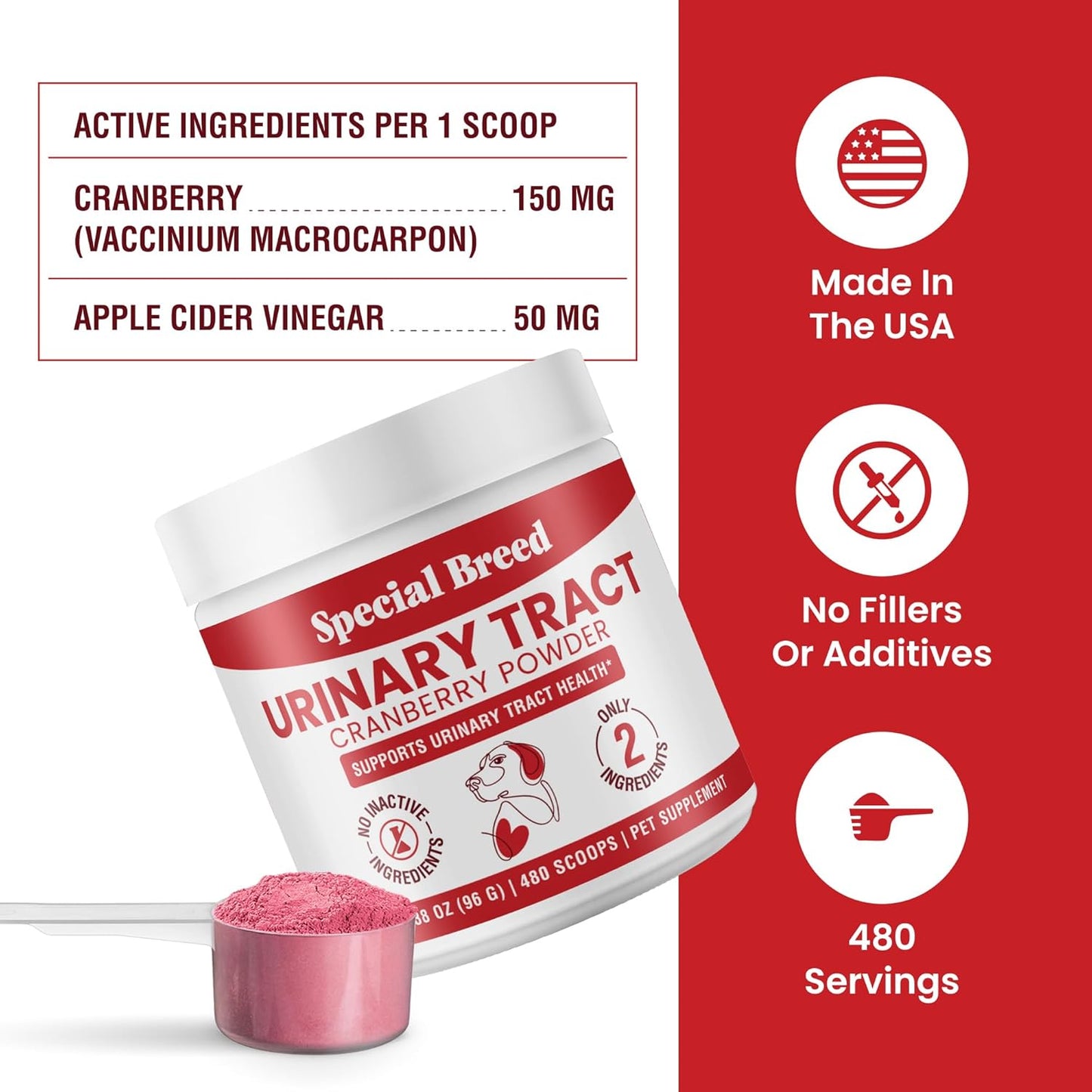 Cranberry for Dogs - 480 Scoops UTI Treatment Powder
