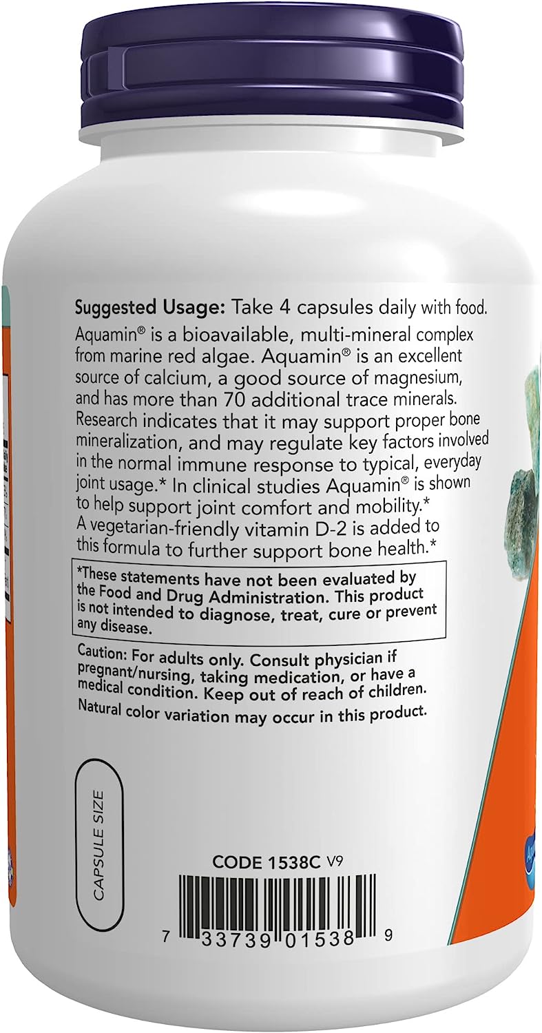 NOW Supplements, Red Mineral Algae Plus Vitamin D-2, Joint Health*, 180 Veg Capsules