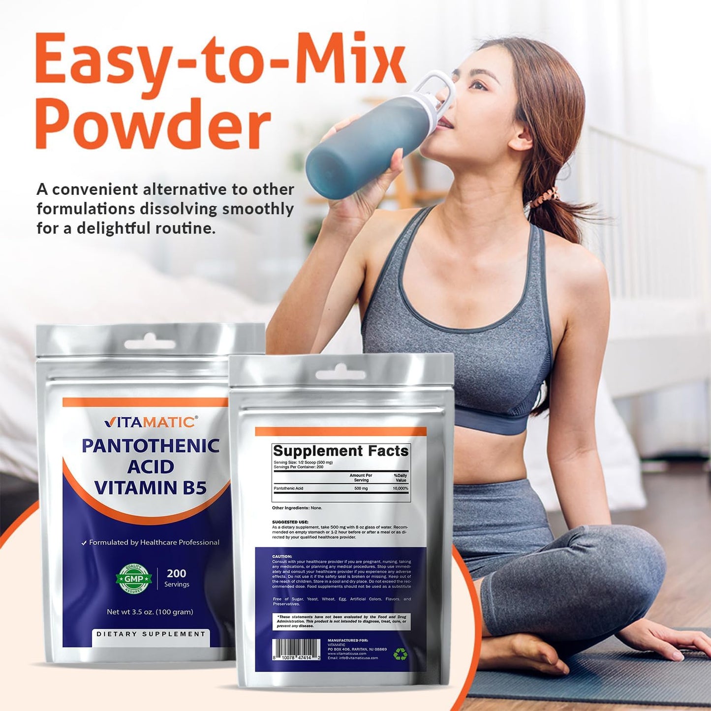 Vitamatic Pantothenic Acid Pure Powder 500 mg -3.5 oz