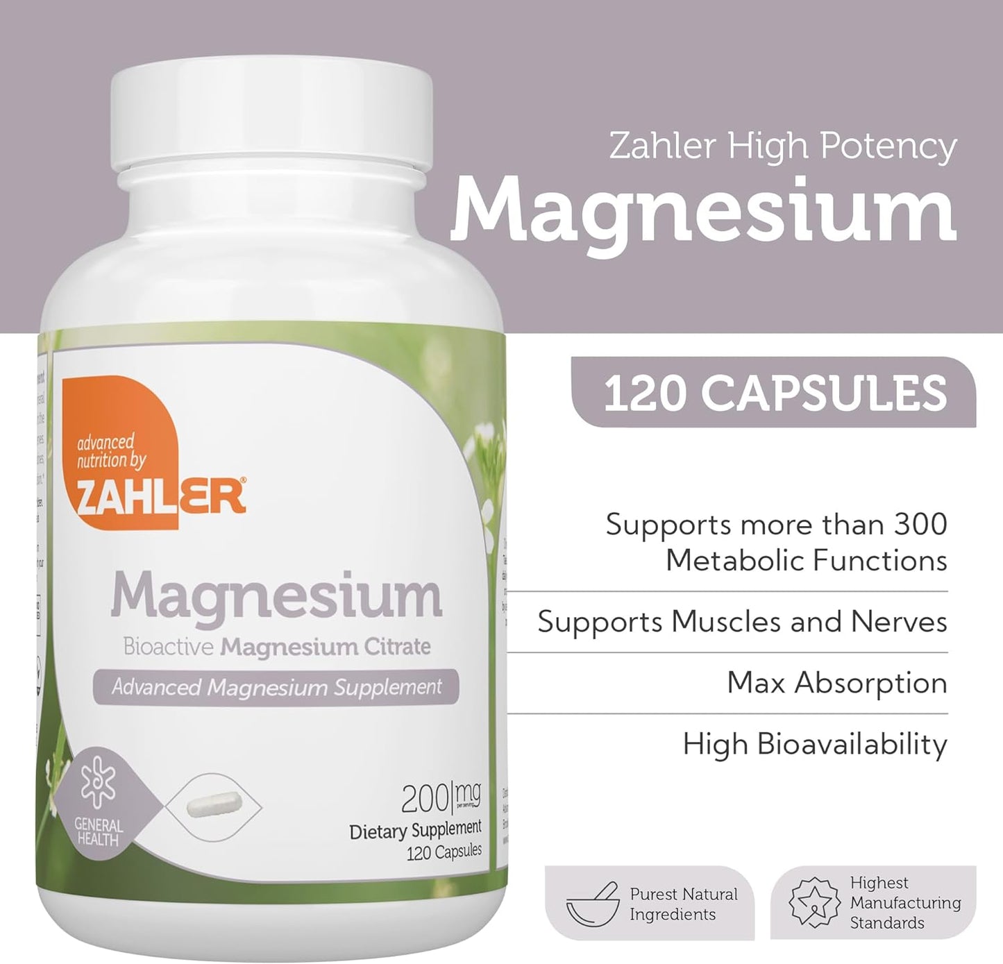 Zahler - Magnesium Supplement Capsules 200 mg (120 Count)