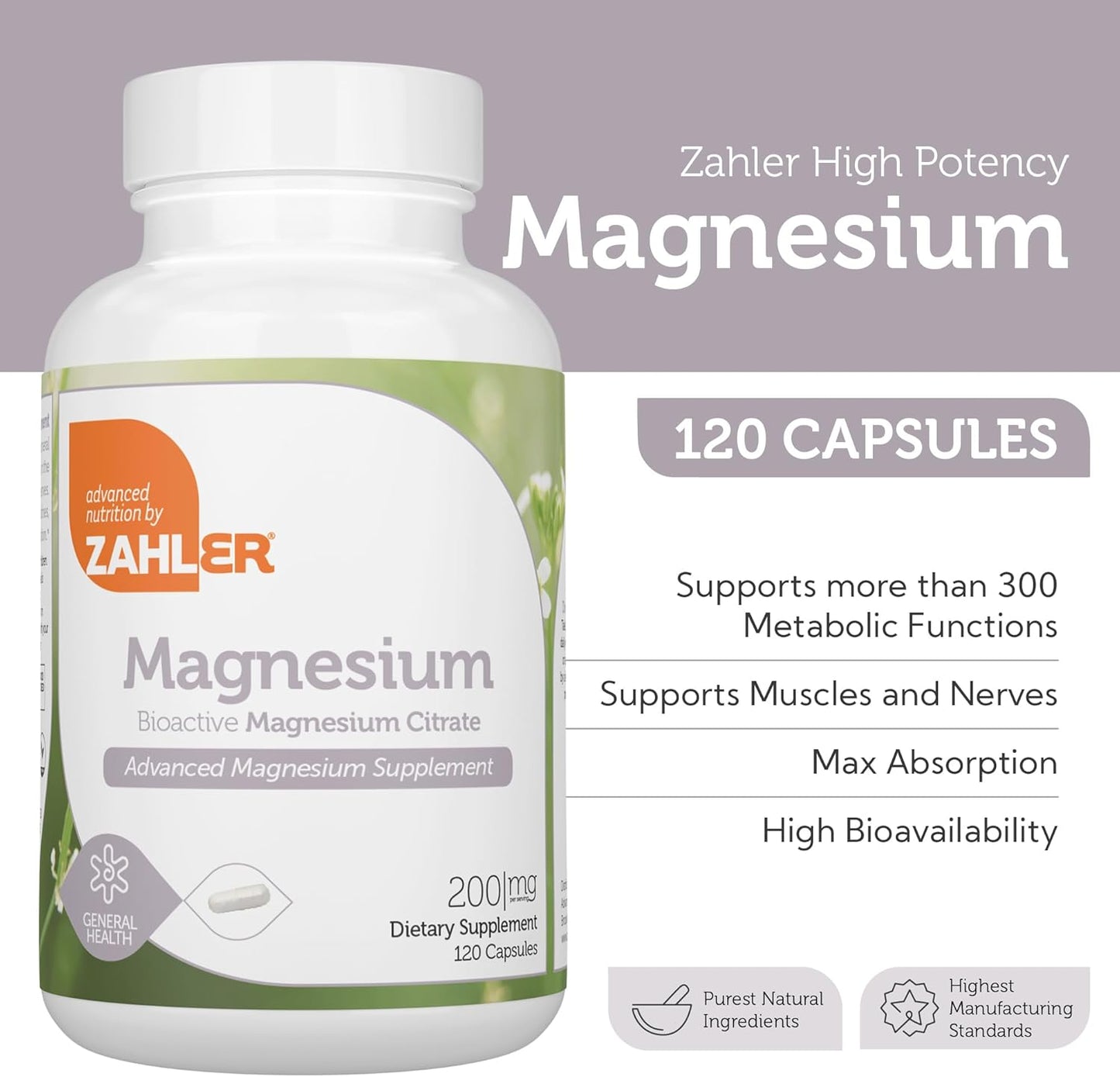 Zahler - Magnesium Supplement Capsules 200 mg (120 Count)