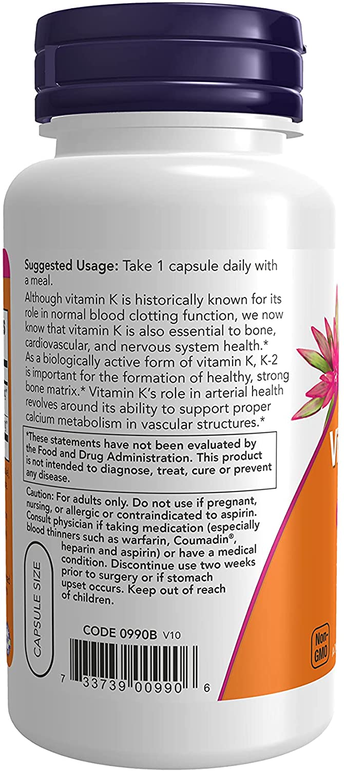 NOW Foods, Vitamin K-2, 100 mcg, 100 Veg Capsules