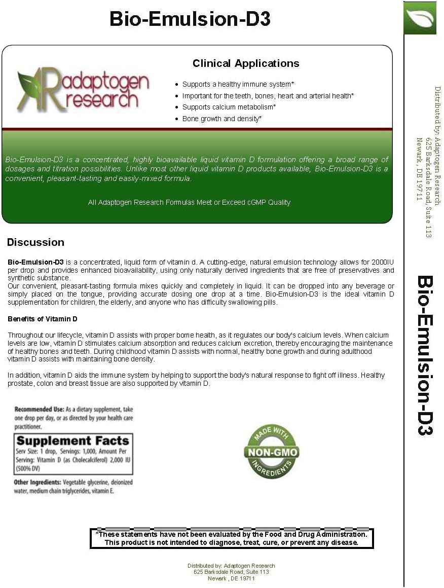 Bio-Emulsion-D3 - 2000IU Per Drop Emulsified Liquid Vitamin D - 1fl oz