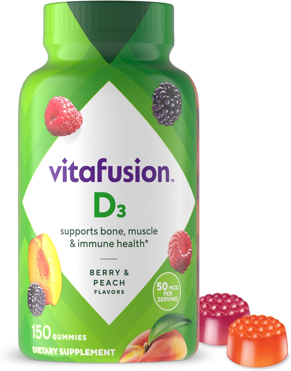 vitafusion Vitamin D3 Gummies, Peach, berry, Flavored - 150 Count