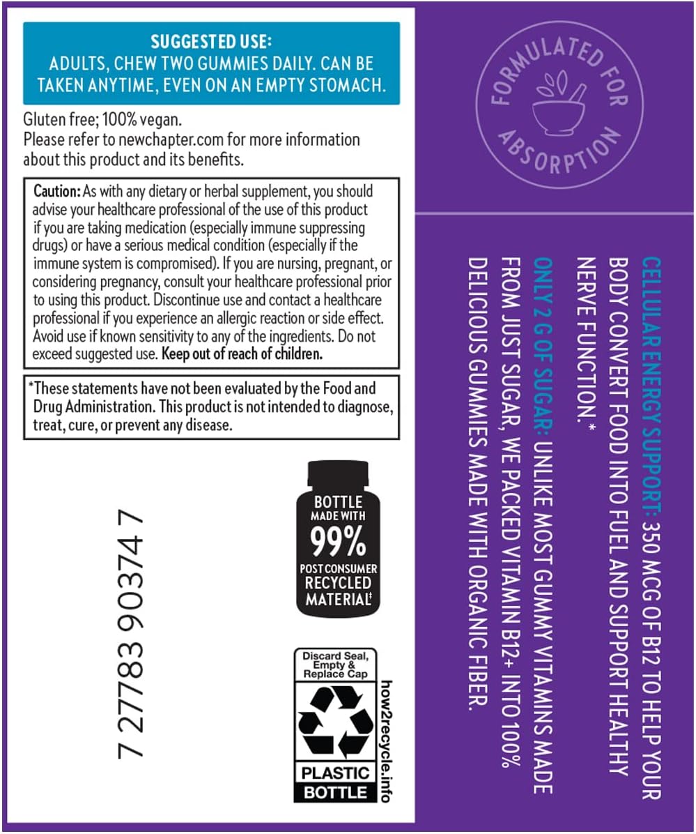 New Chapter® Organic Vitamin B12+ Gummies - Raspberry Flavored, 60ct