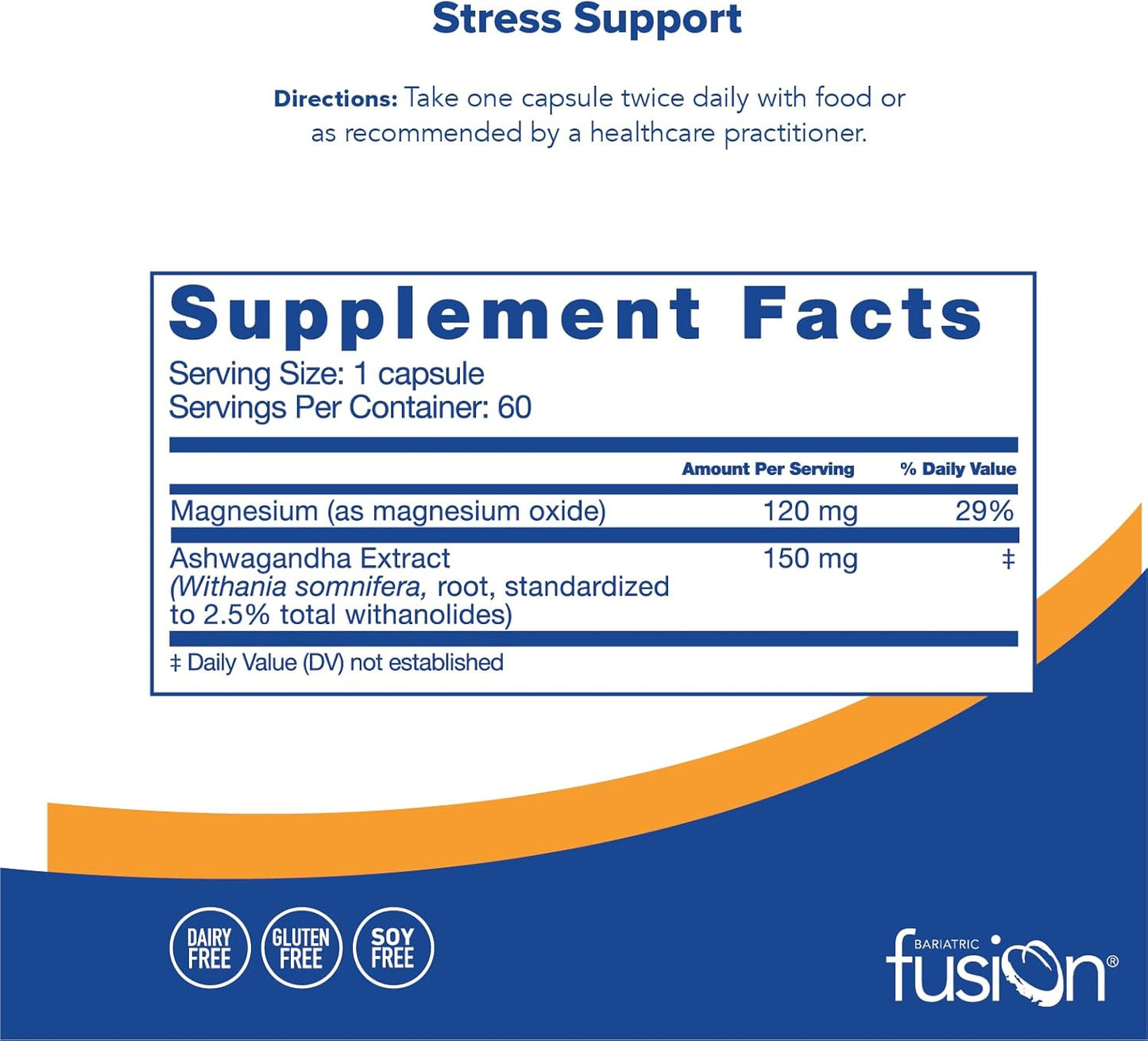 Bariatric Fusion Stress Support Vegan Supplement with Magnesium - 60 Capsules