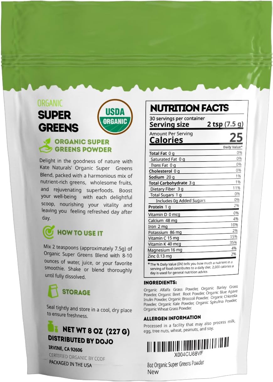 Kate Naturals Organic Super Greens Powder - 8oz