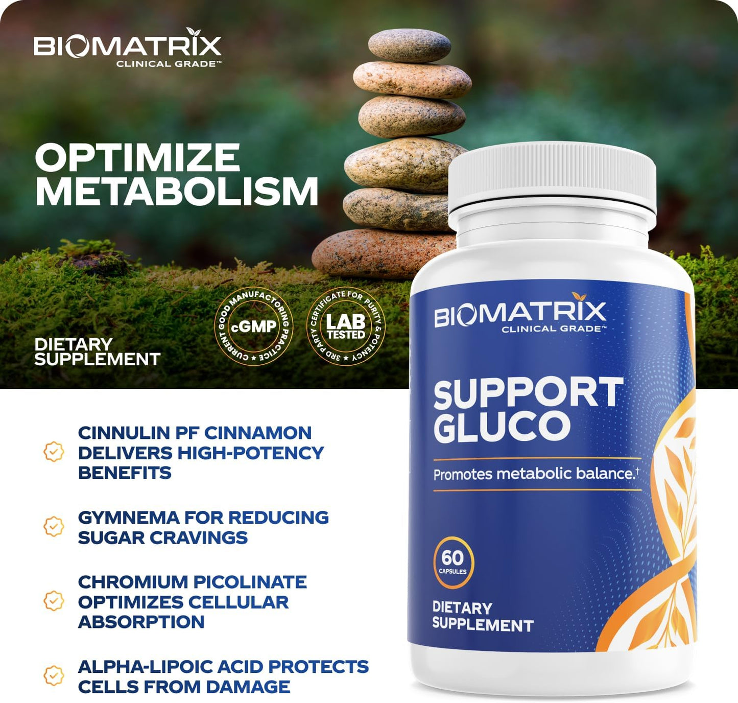 BioMatrix Metabolism Supplement for Men and Women, Cinnamon,60 Capsules