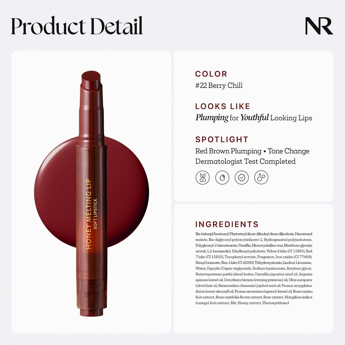 Nature Republic HONEY MELTING LIP PLUMPING (22 BERRY CHILL) SOFT LIP STICK