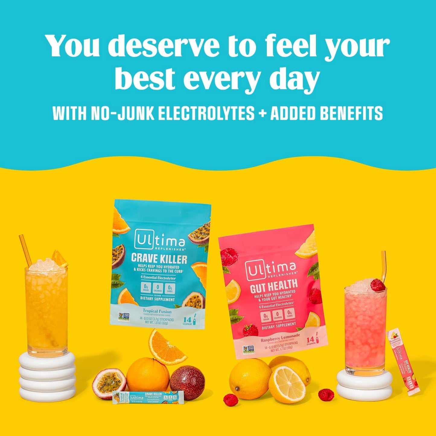 Ultima Replenisher Crave Killer Supplement and Electrolytes Powder – Tropical Fusion, 14 Stickpacks