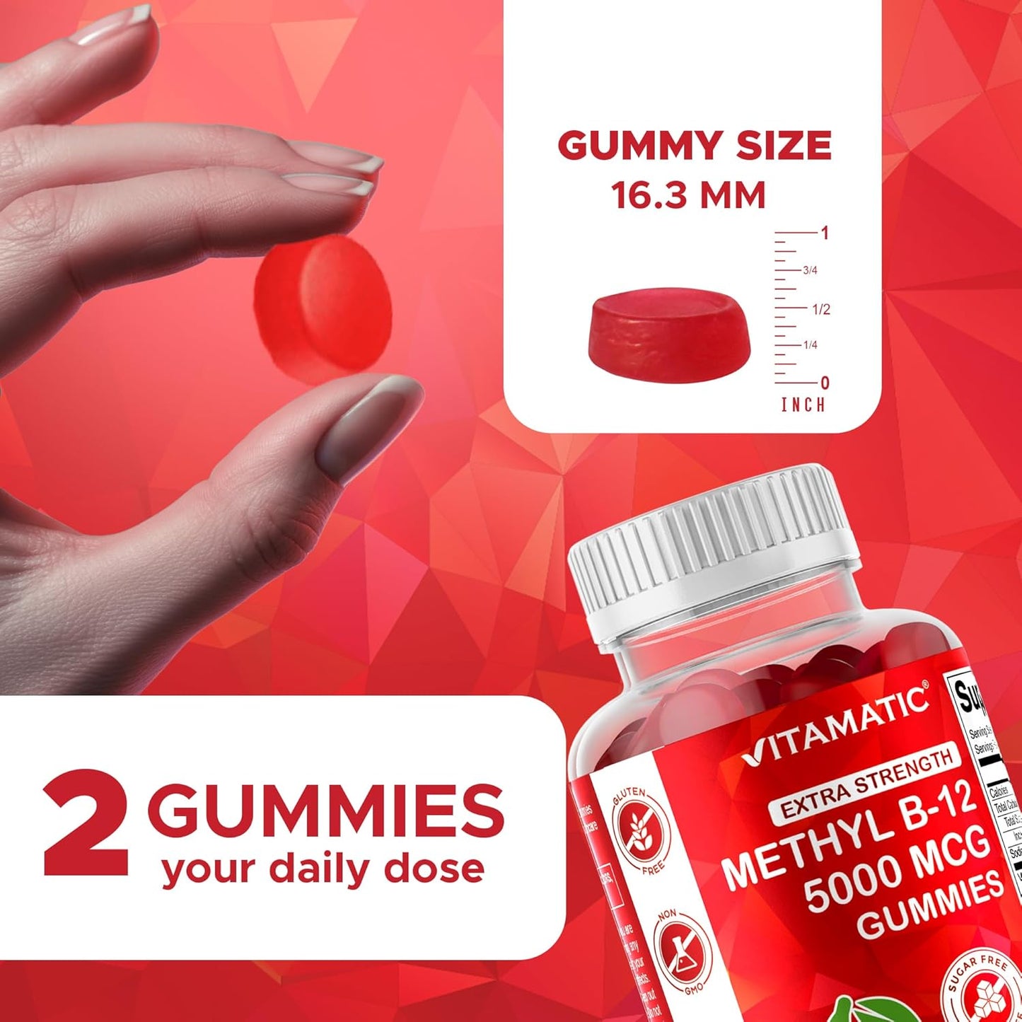 Vitamatic Extra Strength Vitamin B12 5000 mcg (Methyl B12) Gummies - 120 Count