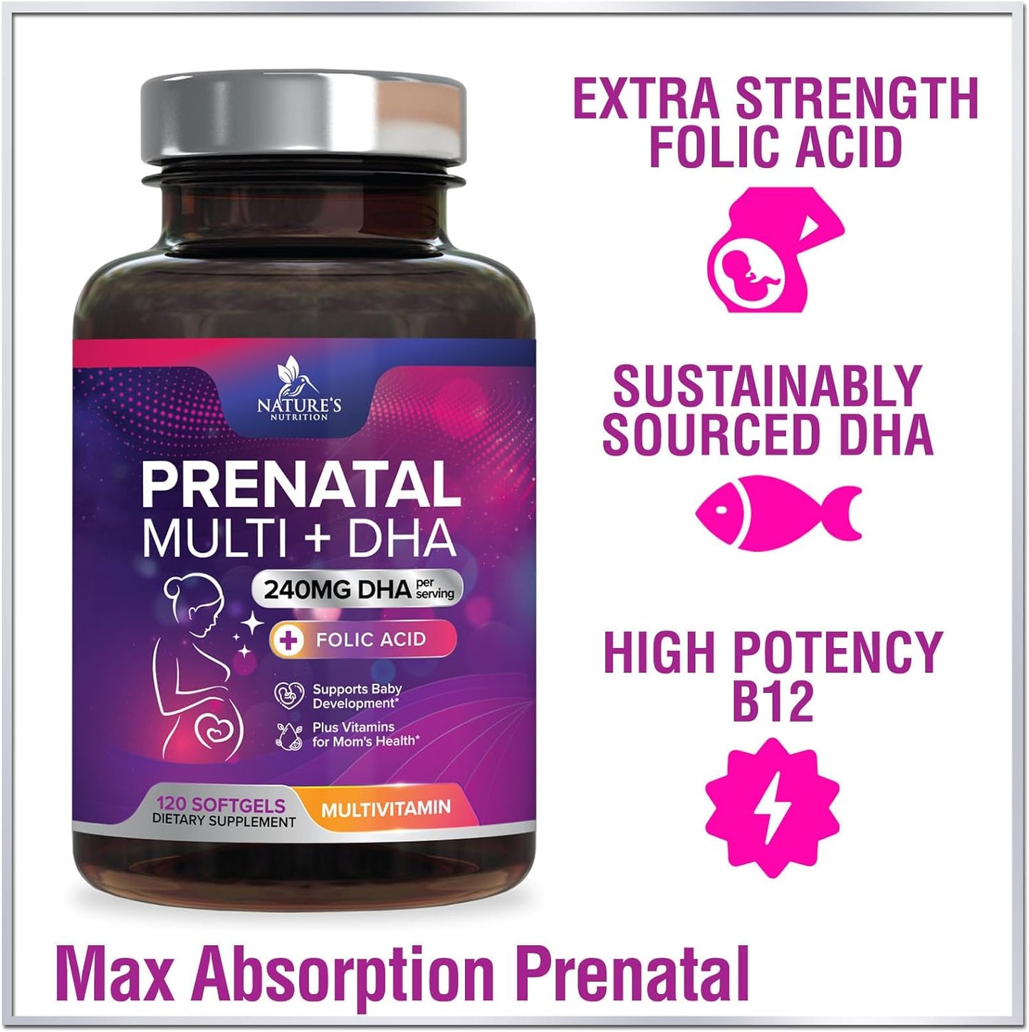 Women's Prenatal Multivitamin with Folic Acid & DHA - 120 Softgels