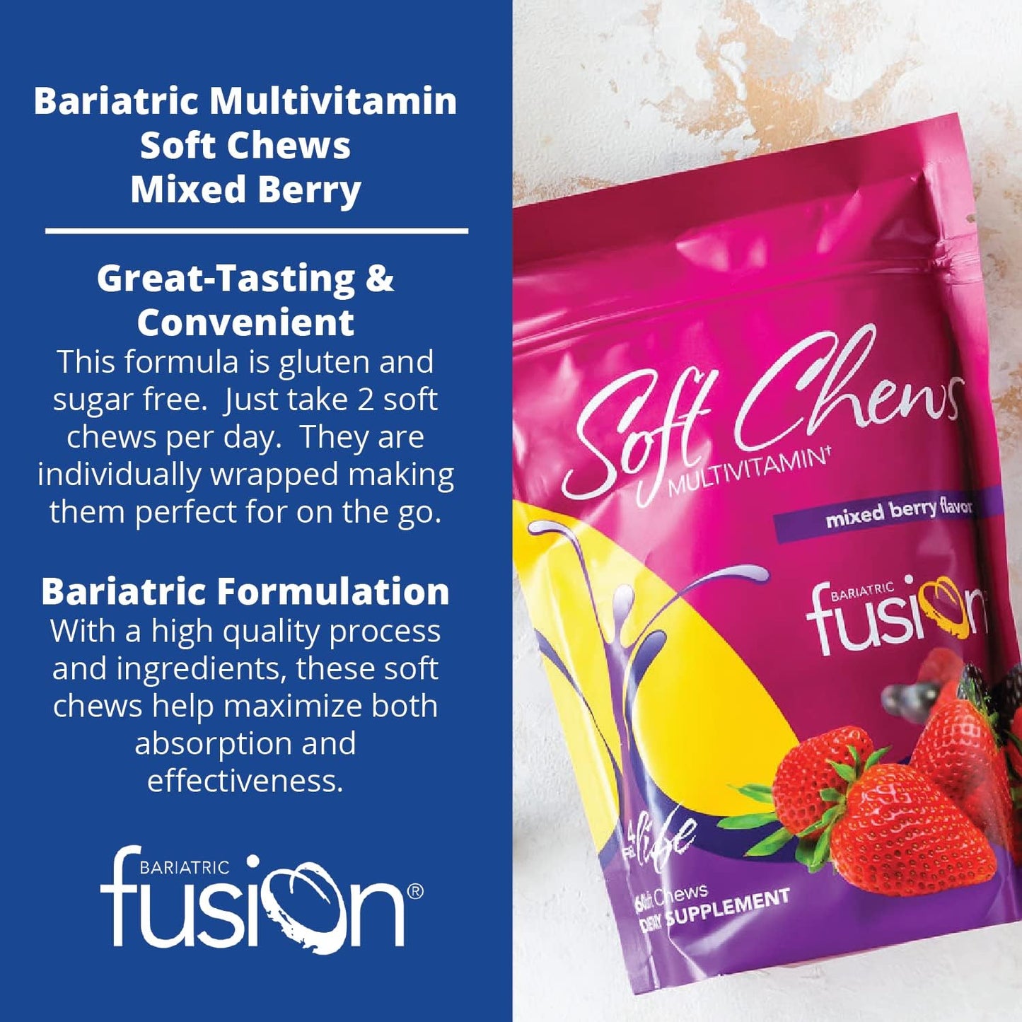 Bariatric Fusion Bariatric Multivitamin Soft Chew Mixed Berry Fruit Flavor Chewy - 60 Count