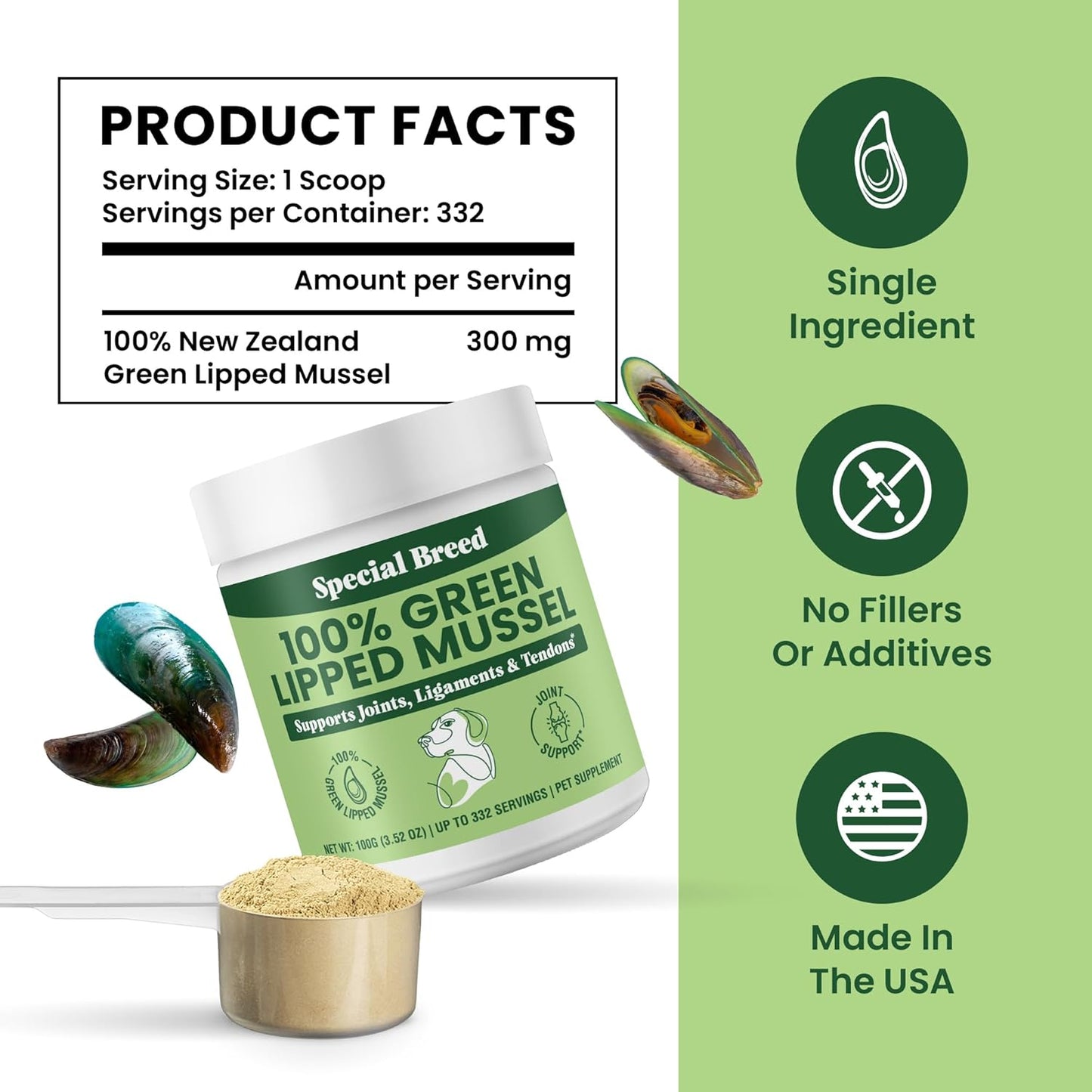 Special Breed Green Lipped Mussel Powder for Dogs & Cats 3.52 oz
