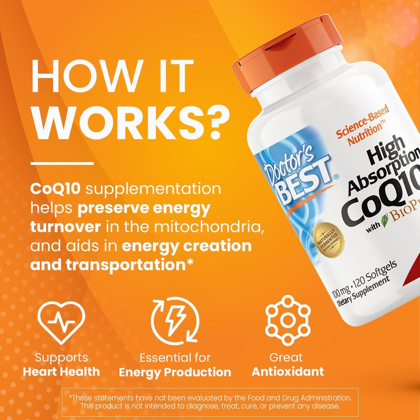 Doctor's Best High Absorption CoQ10 -100 mg, 120 Count