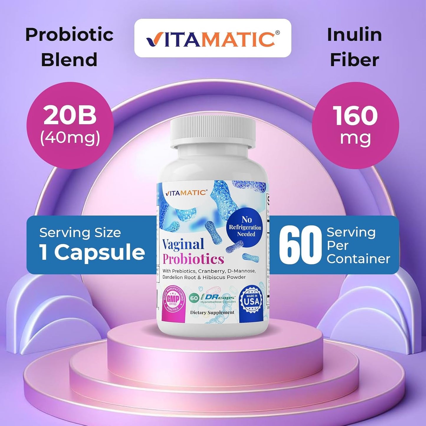 Vitamatic Vaginal Probiotics 20 Billions for Women -60 count