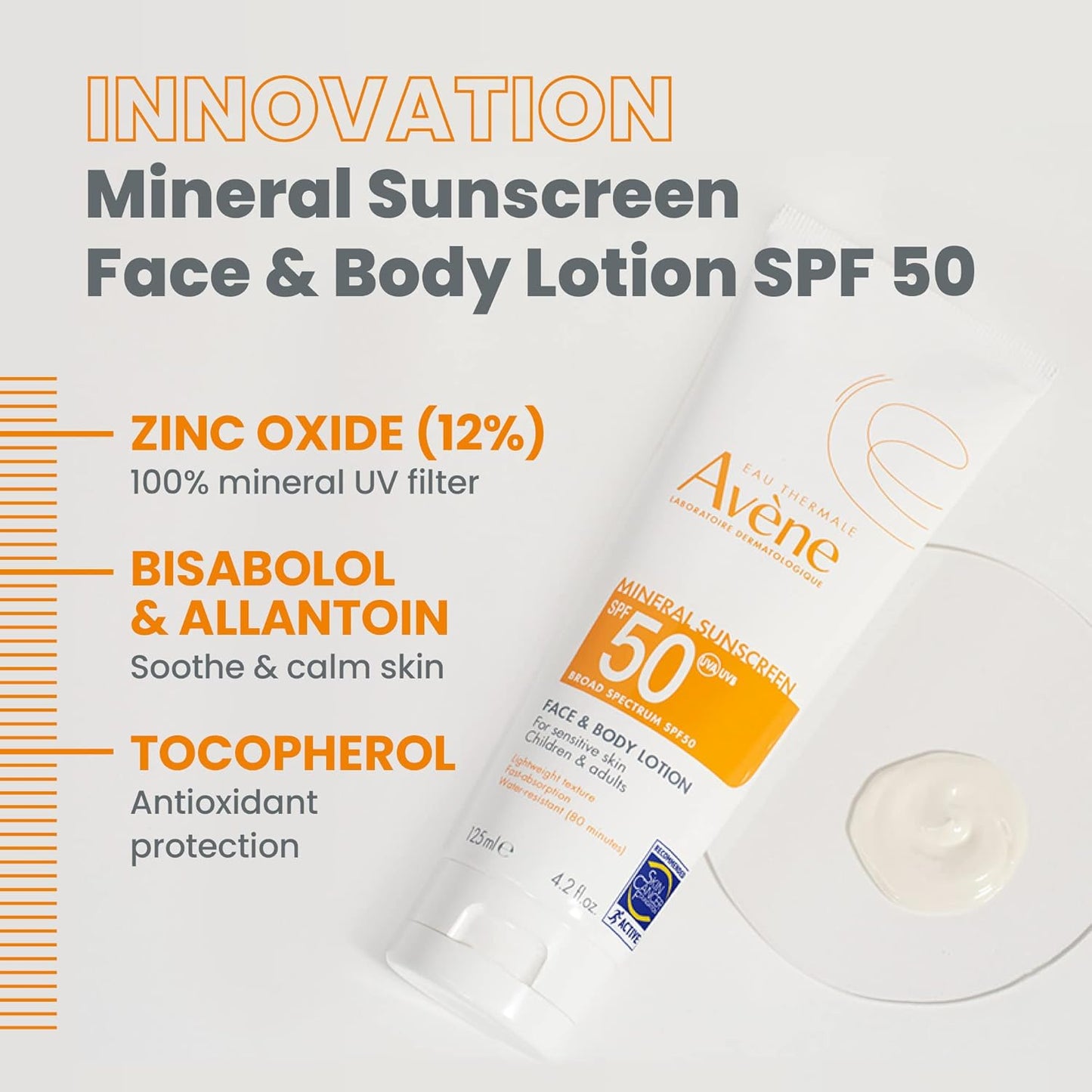 Avène Mineral Sunscreen Broad Spectrum SPF 50 Face and Body Lotion - 4.23 Fl Oz