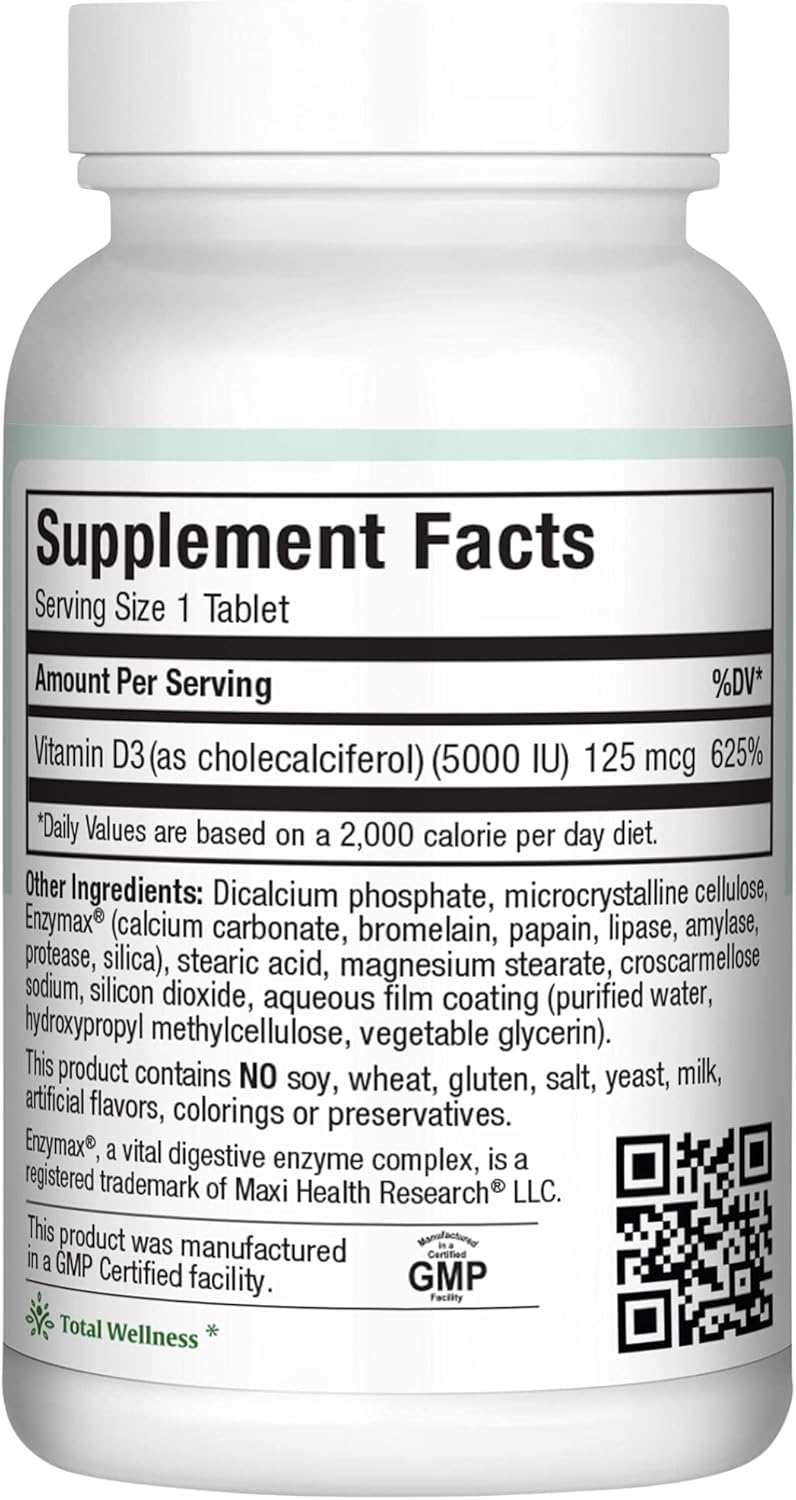 Maxi Health Vitamin D3 5000 IU 125 mcg - 180 Tablets