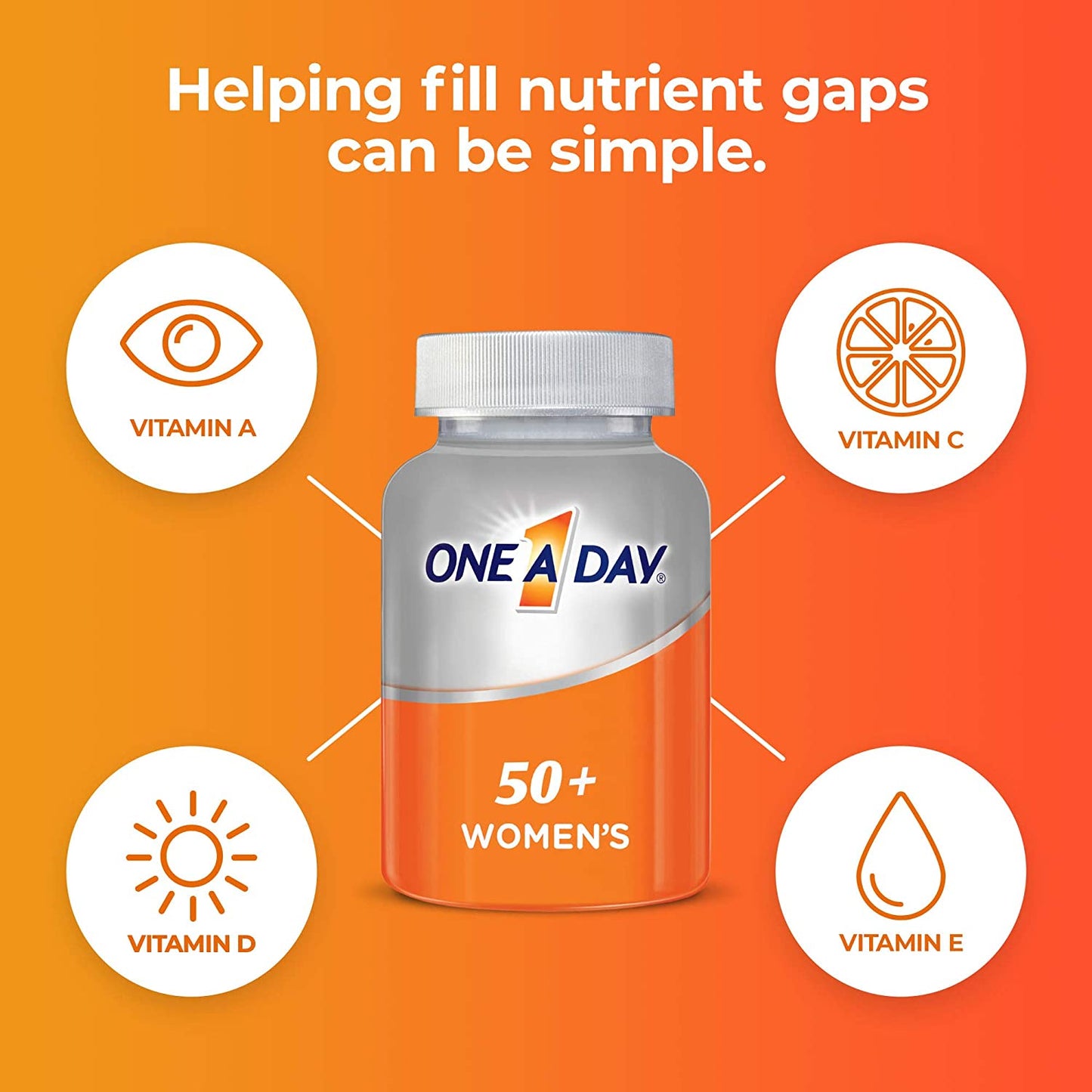 One A Day Women’s 50+ Healthy Advantage Multivitamins, Supplement with Vitamins A, C, E, B1, B2, B6, B12, Vitamin D and Calcium, 200 Count