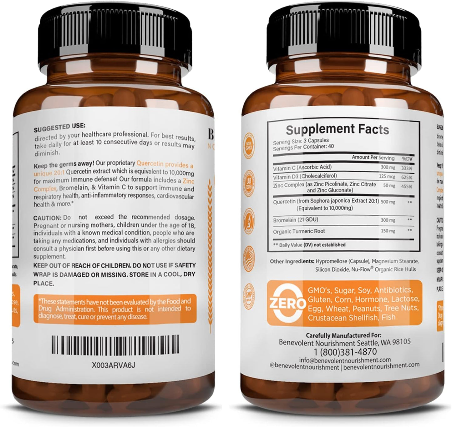 Benevolent Nourishment Quercetin with Bromelain, Zinc Complex - 120 capsules