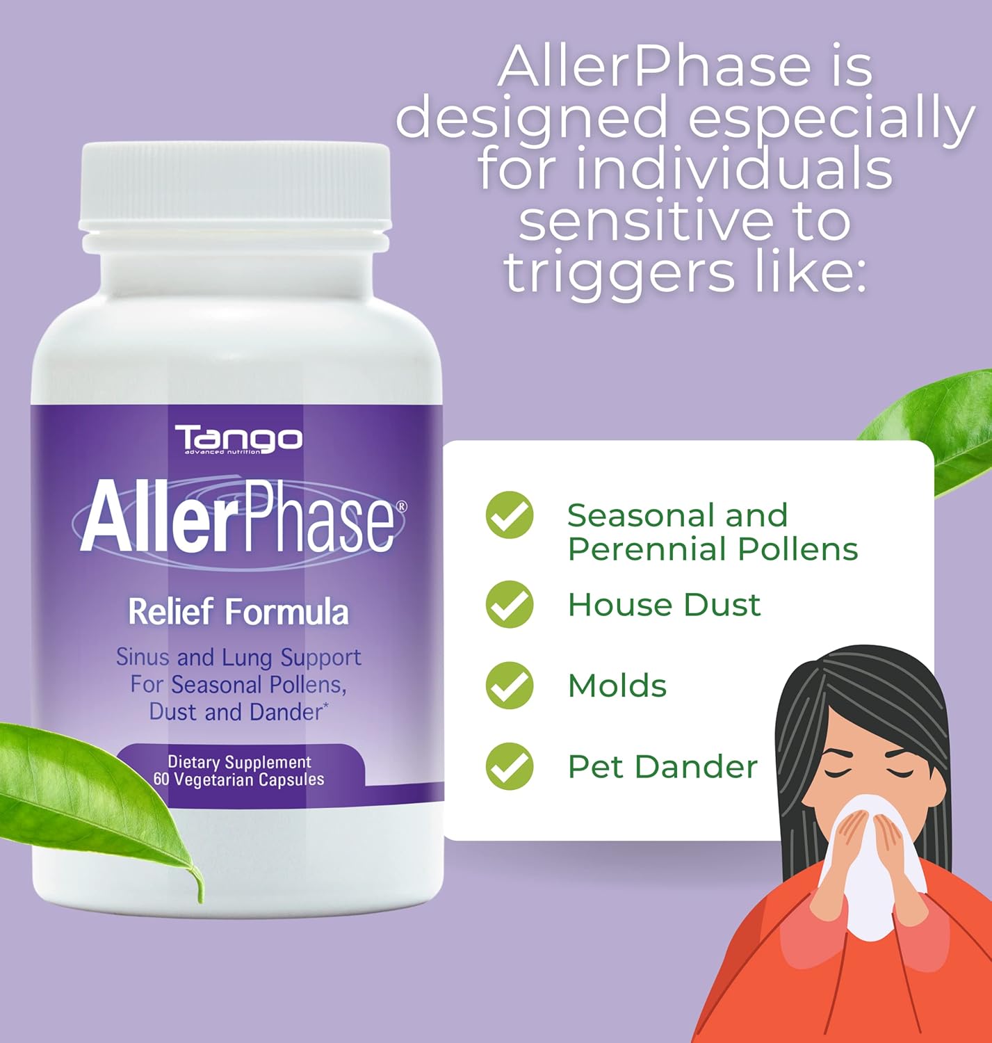 AllerPhase Natural Herbal Sinus and Lung Relief Supplement 30 Vegetarian Capsules
