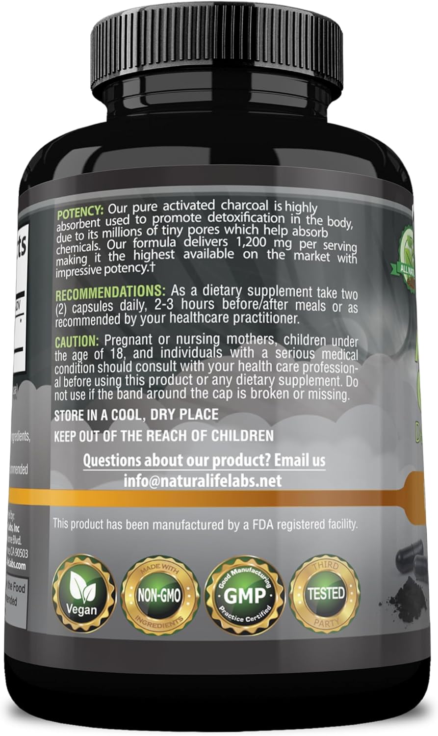 Activated Charcoal Capsules - Highly Absorbent 100 Vegan Capsules