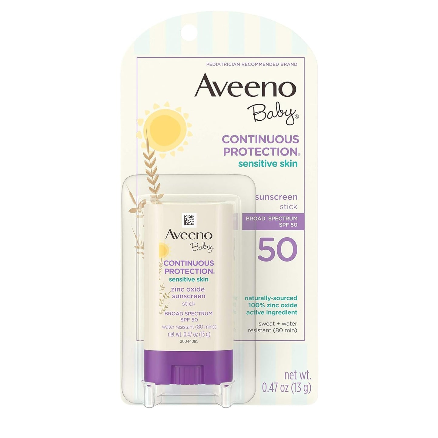 Aveeno Baby Continuous Protection Mineral Sunscreen Stick for Sensitive Skin, 0.47 oz