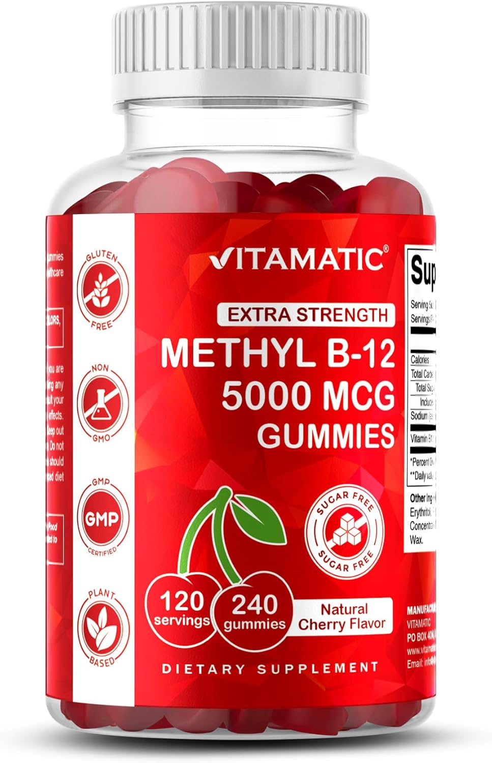 Vitamatic Extra Strength Vitamin B12 5000 mcg (Methyl B12) Gummies - 240 Count