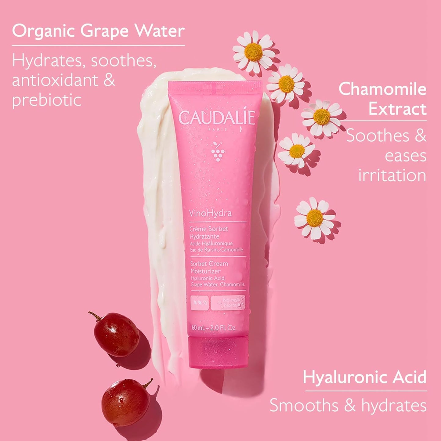 Caudalie VinoHydra Sorbet Cream Moisturizer with Hyaluronic Acid, 2 Fl Oz