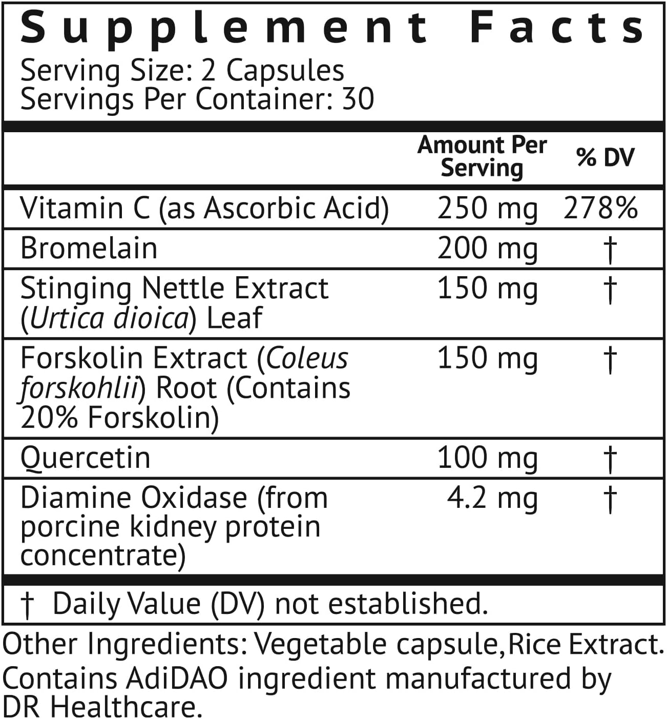 VitaMonk Histamine Blocker for Histamine Intolerance 60 Capsules