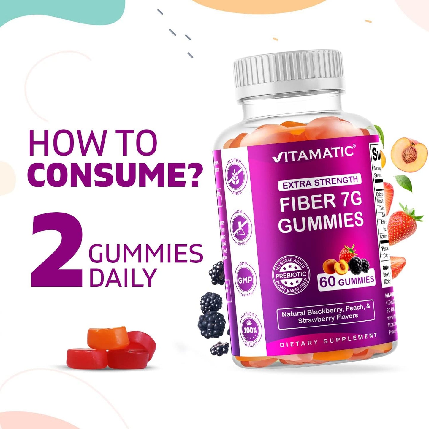 Vitamatic Prebiotic Fiber 60 Gummies for Adults