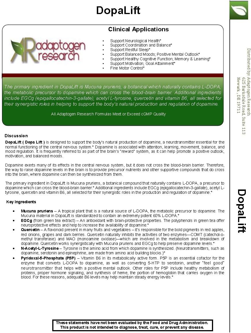 DopaLift Natural Production of Dopamine Brain Support 60 Vegetarian Capsules