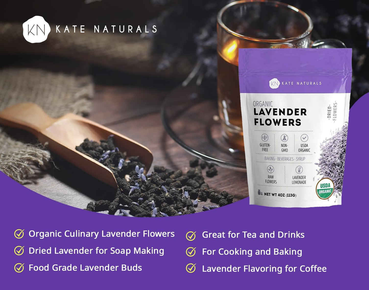 Kate Naturals Dried Lavender Flowers - 4oz