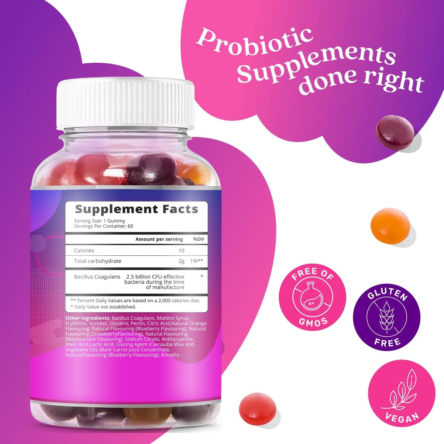 BeLive Probiotic Gummies - Probiotics with 5 Billion CFUs for Digestive Health